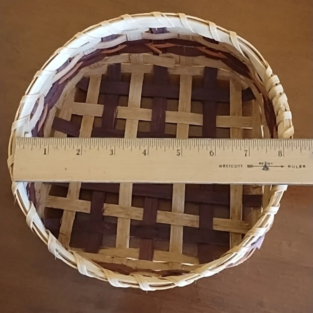 Hand Crafted Loosely Woven Bamboo Basket Round 8x8x4 Inches Boho Storage